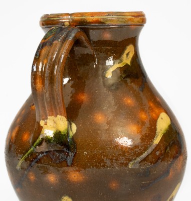 Very Rare Redware Pitcher w/ Three-Color Slip Decoration attrib. Nathaniel Rochester, West Bloomfield, NY, c1818-31