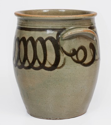 Fine Two-Gallon Stoneware Jar w/ Elaborate Iron Slip Decoration, attrib. Trapp-Chandler Pottery, Edgefield District, SC, c1848-50