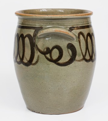 Fine Two-Gallon Stoneware Jar w/ Elaborate Iron Slip Decoration, attrib. Trapp-Chandler Pottery, Edgefield District, SC, c1848-50