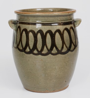 Fine Two-Gallon Stoneware Jar w/ Elaborate Iron Slip Decoration, attrib. Trapp-Chandler Pottery, Edgefield District, SC, c1848-50