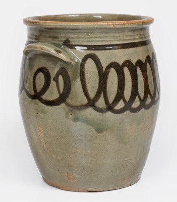 Fine Two-Gallon Stoneware Jar w/ Elaborate Iron Slip Decoration, attrib. Trapp-Chandler Pottery, Edgefield District, SC, c1848-50