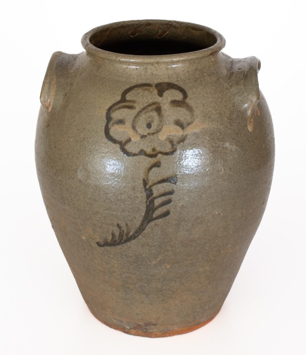 Alkaline-Glazed Stoneware Jar w/ Iron-Slip Floral Decoration, attrib. Thomas Chandler, Edgefield District, SC