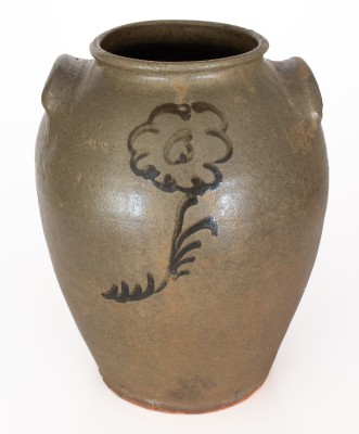 Alkaline-Glazed Stoneware Jar w/ Iron-Slip Floral Decoration, attrib. Thomas Chandler, Edgefield District, SC