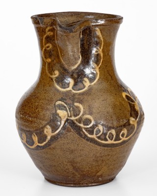 Rare and Fine Stoneware Pitcher w/ Two-Color Slip Decoration, att. Phoenix Factory, Edgefield District, SC, c1840