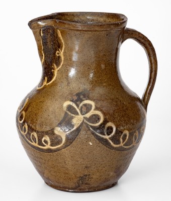 Rare and Fine Stoneware Pitcher w/ Two-Color Slip Decoration, att. Phoenix Factory, Edgefield District, SC, c1840