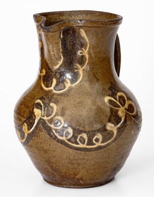 Rare and Fine Stoneware Pitcher w/ Two-Color Slip Decoration, att. Phoenix Factory, Edgefield District, SC, c1840