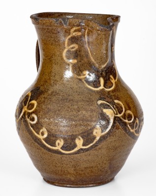 Rare and Fine Stoneware Pitcher w/ Two-Color Slip Decoration, att. Phoenix Factory, Edgefield District, SC, c1840