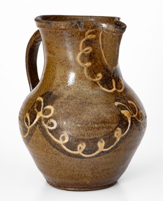 Rare and Fine Stoneware Pitcher w/ Two-Color Slip Decoration, att. Phoenix Factory, Edgefield District, SC, c1840