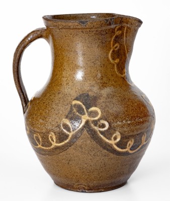 Rare and Fine Stoneware Pitcher w/ Two-Color Slip Decoration, att. Phoenix Factory, Edgefield District, SC, c1840