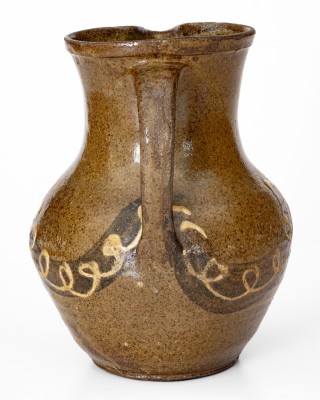 Rare and Fine Stoneware Pitcher w/ Two-Color Slip Decoration, att. Phoenix Factory, Edgefield District, SC, c1840