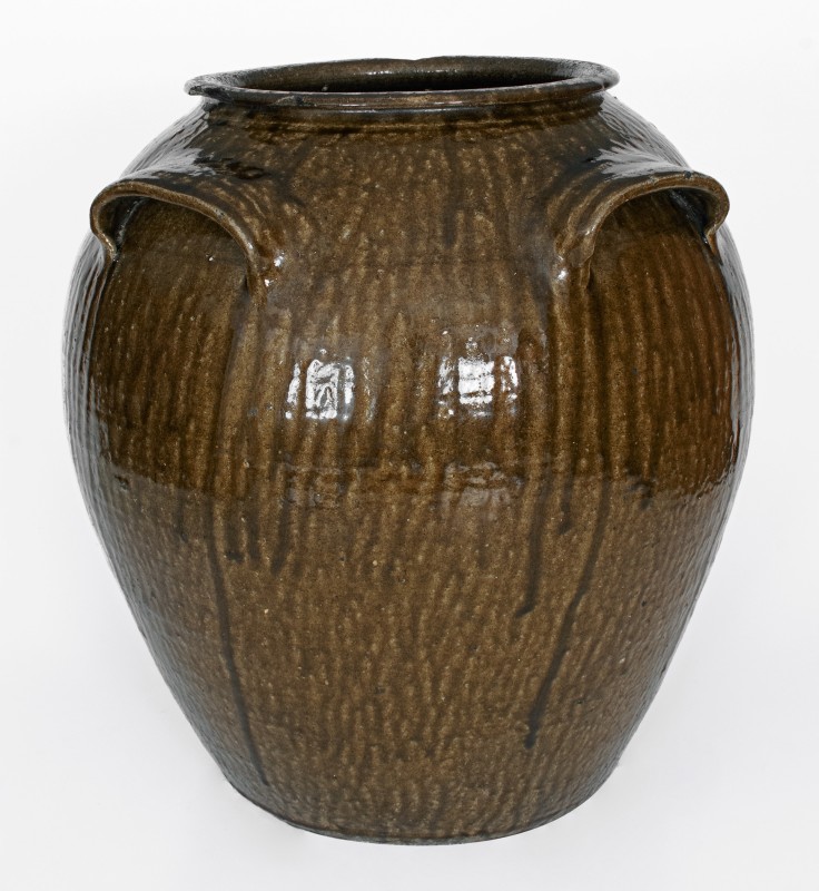 Outstanding Fifteen-Gallon Alkaline-Glazed Stoneware Jar, Stamped DS (Daniel Seagle, Vale, NC, c1840)