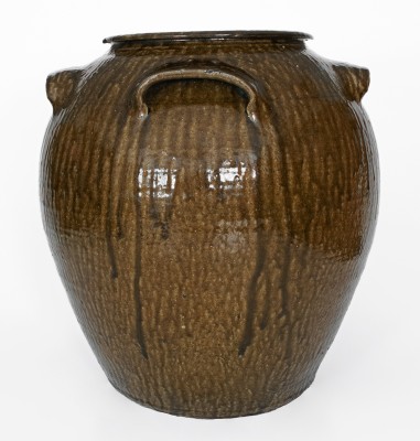 Outstanding Fifteen-Gallon Alkaline-Glazed Stoneware Jar, Stamped DS (Daniel Seagle, Vale, NC, c1840)