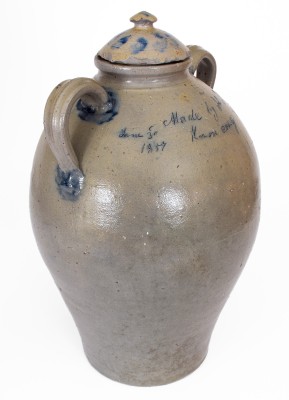 Very Important Lidded Stoneware Water Cooler w/ Incised Decoration: 