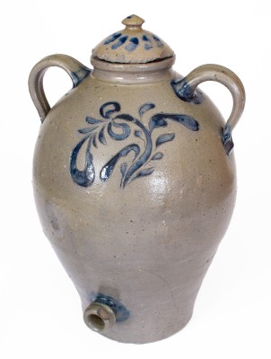 Very Important Lidded Stoneware Water Cooler w/ Incised Decoration: 