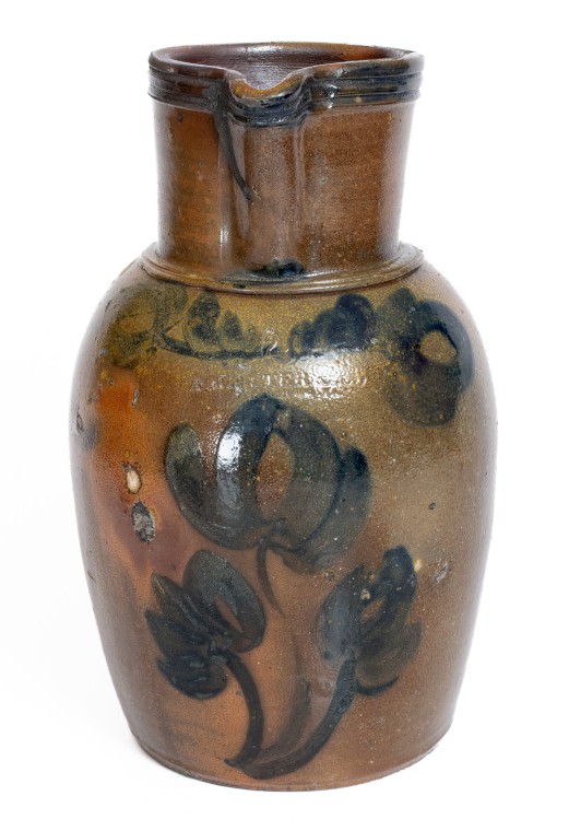 Rare A. KEISTER & .CO / STRASBURG, VA Two-Gallon Stoneware Pitcher w/ Elaborate Decoration, circa 1850