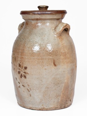 Fine Lidded Stoneware Jar w/ Alkaline Glaze and Brown Slip Floral Decoration, attrib. Whelchel Family, Gaffney, SC