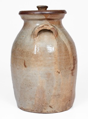 Fine Lidded Stoneware Jar w/ Alkaline Glaze and Brown Slip Floral Decoration, attrib. Whelchel Family, Gaffney, SC