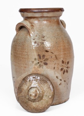 Fine Lidded Stoneware Jar w/ Alkaline Glaze and Brown Slip Floral Decoration, attrib. Whelchel Family, Gaffney, SC