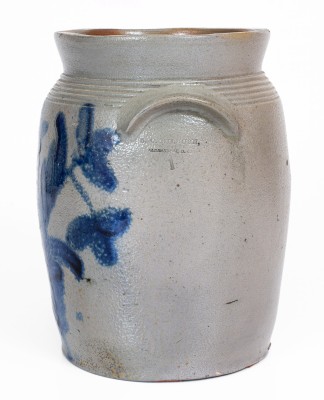 Extremely Rare B.C. MILBURN / ALEXANDRIA, D.C. Stoneware Jar w/ Elaborate Cobalt Floral and Potted Flower Motifs, c1840