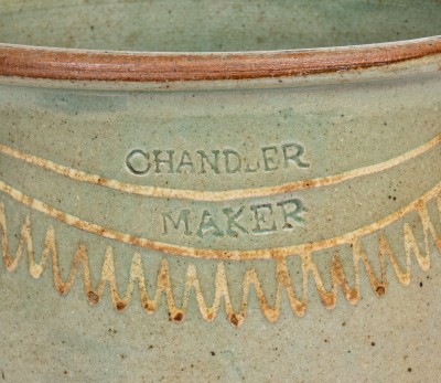 Fine CHANDLER / MAKER Stoneware Cake Crock w/ Kaolin Slip Decoration, Thomas Chandler, Edgefield District, SC, c1850