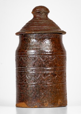 Rare attrib. Hinkle-Mort Pottery, Jefferson County, TN Diminutive Glazed Redware Jar w/ Lid, c1855-60