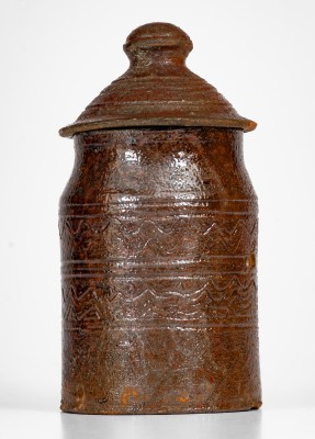 Rare attrib. Hinkle-Mort Pottery, Jefferson County, TN Diminutive Glazed Redware Jar w/ Lid, c1855-60