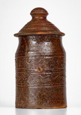 Rare attrib. Hinkle-Mort Pottery, Jefferson County, TN Diminutive Glazed Redware Jar w/ Lid, c1855-60