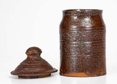 Rare attrib. Hinkle-Mort Pottery, Jefferson County, TN Diminutive Glazed Redware Jar w/ Lid, c1855-60