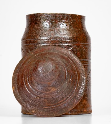 Rare attrib. Hinkle-Mort Pottery, Jefferson County, TN Diminutive Glazed Redware Jar w/ Lid, c1855-60