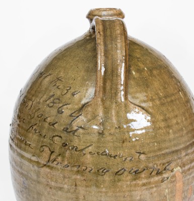 Highly Important Thomas Owenby, Union District, SC 1864 Stoneware Jug: 