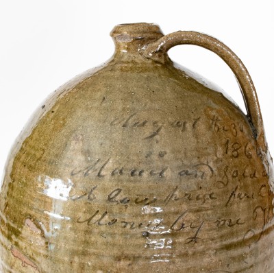 Highly Important Thomas Owenby, Union District, SC 1864 Stoneware Jug: 