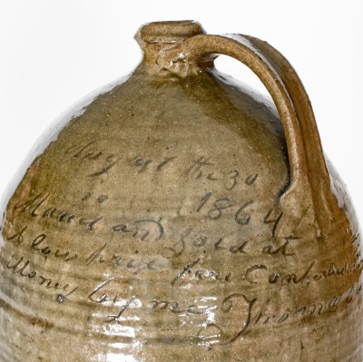 Highly Important Thomas Owenby, Union District, SC 1864 Stoneware Jug: 