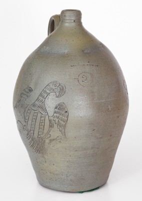 Exceedingly Rare and Important WHEELING POTTERY Stoneware Jug w/ Incised Eagle and Bird Motifs, VA (now WV), c1817