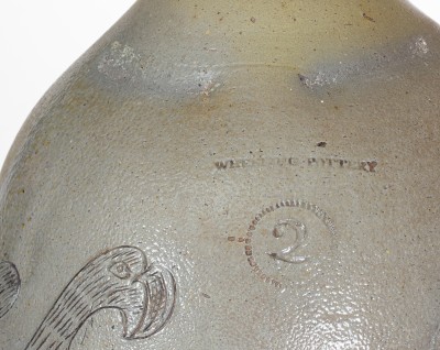 Exceedingly Rare and Important WHEELING POTTERY Stoneware Jug w/ Incised Eagle and Bird Motifs, VA (now WV), c1817