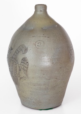 Exceedingly Rare and Important WHEELING POTTERY Stoneware Jug w/ Incised Eagle and Bird Motifs, VA (now WV), c1817