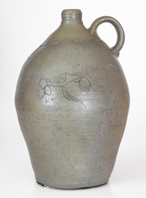 Exceedingly Rare and Important WHEELING POTTERY Stoneware Jug w/ Incised Eagle and Bird Motifs, VA (now WV), c1817