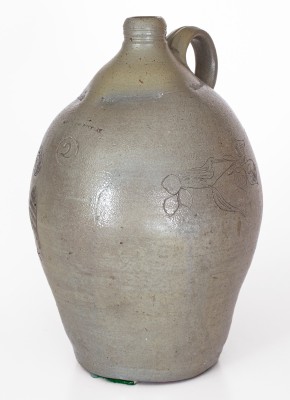 Exceedingly Rare and Important WHEELING POTTERY Stoneware Jug w/ Incised Eagle and Bird Motifs, VA (now WV), c1817