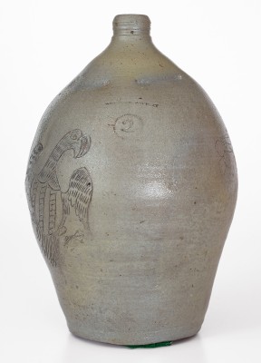 Exceedingly Rare and Important WHEELING POTTERY Stoneware Jug w/ Incised Eagle and Bird Motifs, VA (now WV), c1817