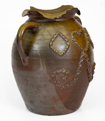 Exceptional Salt-Glazed Stoneware Jar w/ Applied Decoration, attrib. Hedgecough Pottery, Putnam County, TN