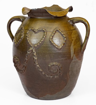 Exceptional Salt-Glazed Stoneware Jar w/ Applied Decoration, attrib. Hedgecough Pottery, Putnam County, TN