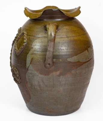 Exceptional Salt-Glazed Stoneware Jar w/ Applied Decoration, attrib. Hedgecough Pottery, Putnam County, TN