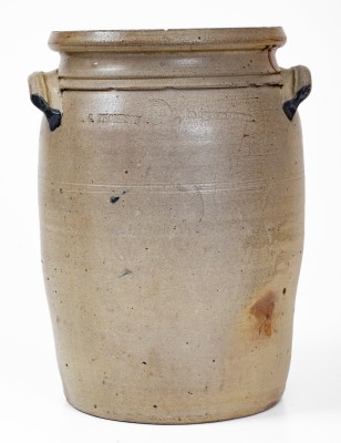 Rare and Fine D.G. THOMPSON / Morgantown, West Virginia Three-Gallon Stoneware Jar w/ Elaborate Decoration