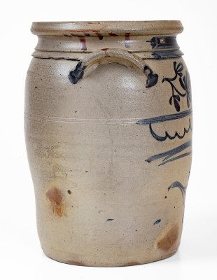 Rare and Fine D.G. THOMPSON / Morgantown, West Virginia Three-Gallon Stoneware Jar w/ Elaborate Decoration