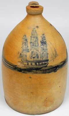 New York or New England Stoneware Ship Jug