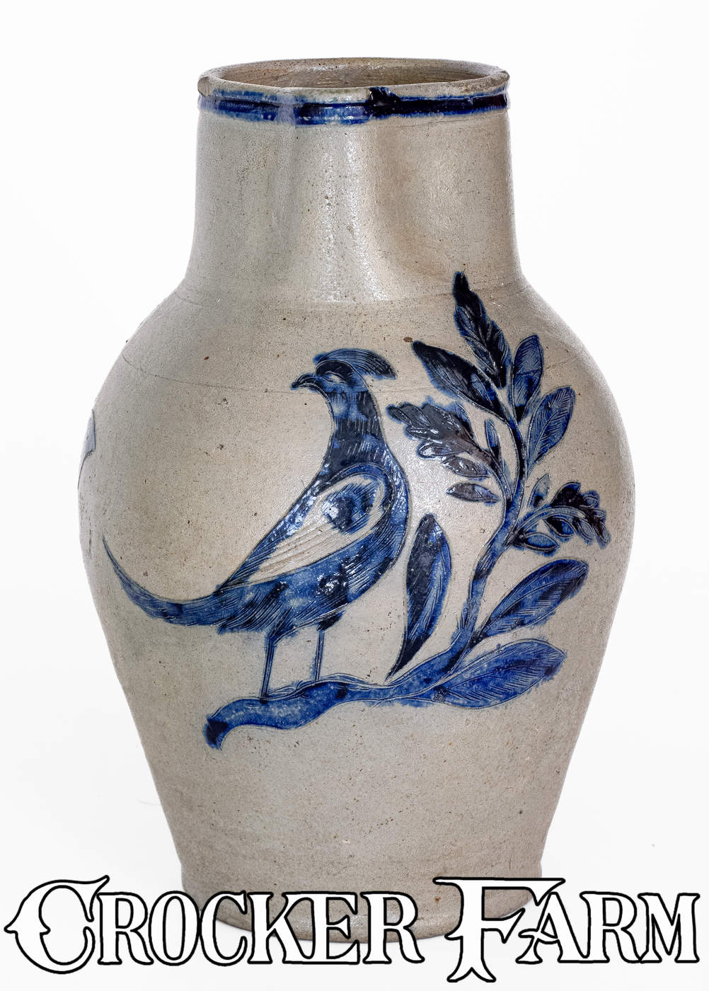 Very Rare and Important Henry Remmey, Baltimore Stoneware Pitcher w/ Elaborate Incised Bird and Floral Designs